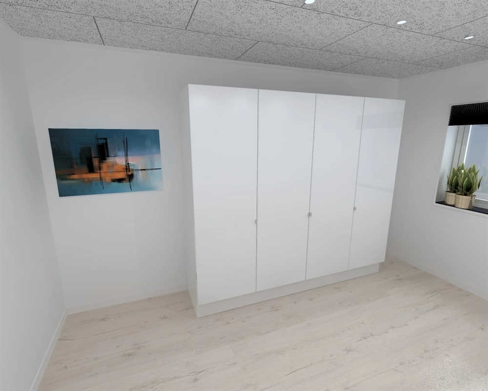 Kitchn Garderobeskap med 4 dører i hvit 240 cm fra Kitchn med Plano Hvit front